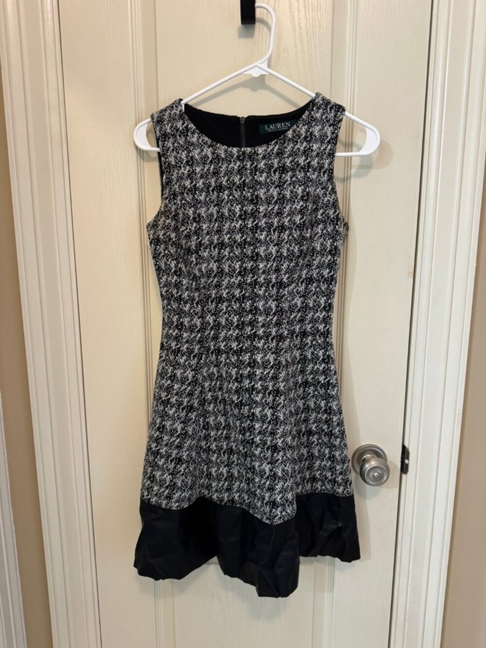 Lauren Ralph Lauren Black White Fit Flare Faux Leather Dress 2P